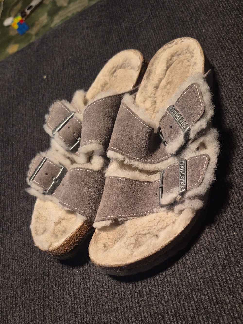 Birkenstock Grey Suede Shearling Arizona Clogs